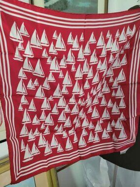 Talbots 100% Silk Red and White Sailboat Scarf/Bandana